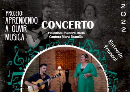 Concerto Musical encerra projeto “Aprendendo a Ouvir Música” no auditório da prefeitura próxima quarta-feira.