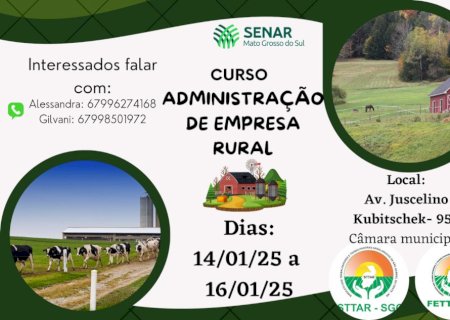 Sindicato dos trabalhadores Rurais oferecerá o Curso de Administração de Empresa Rural.